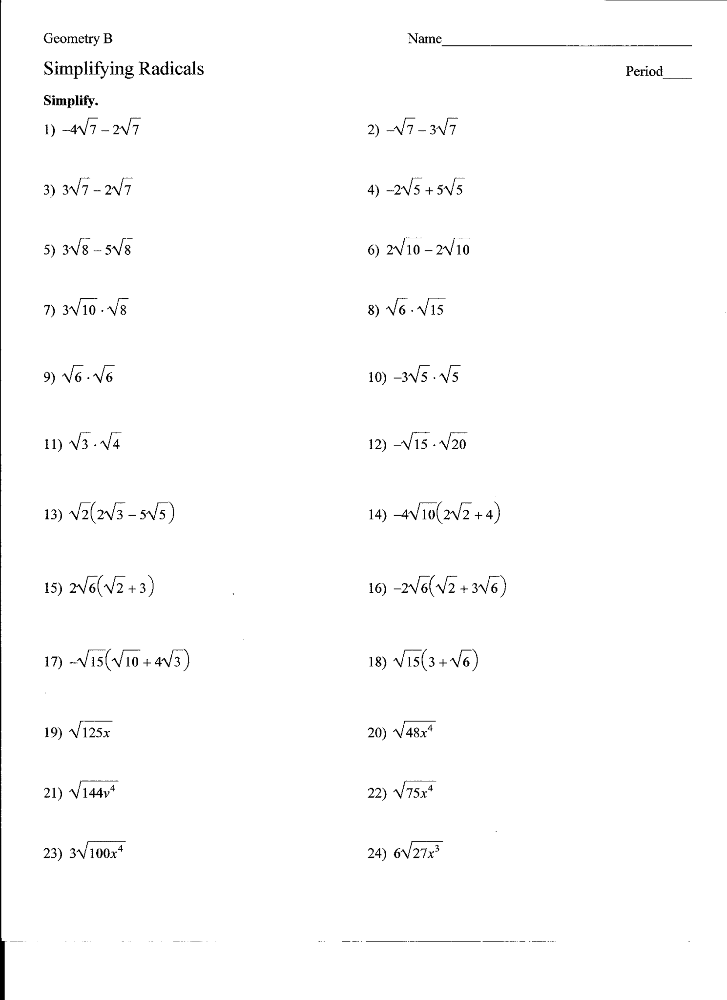 Multiplying And Dividing Radicals