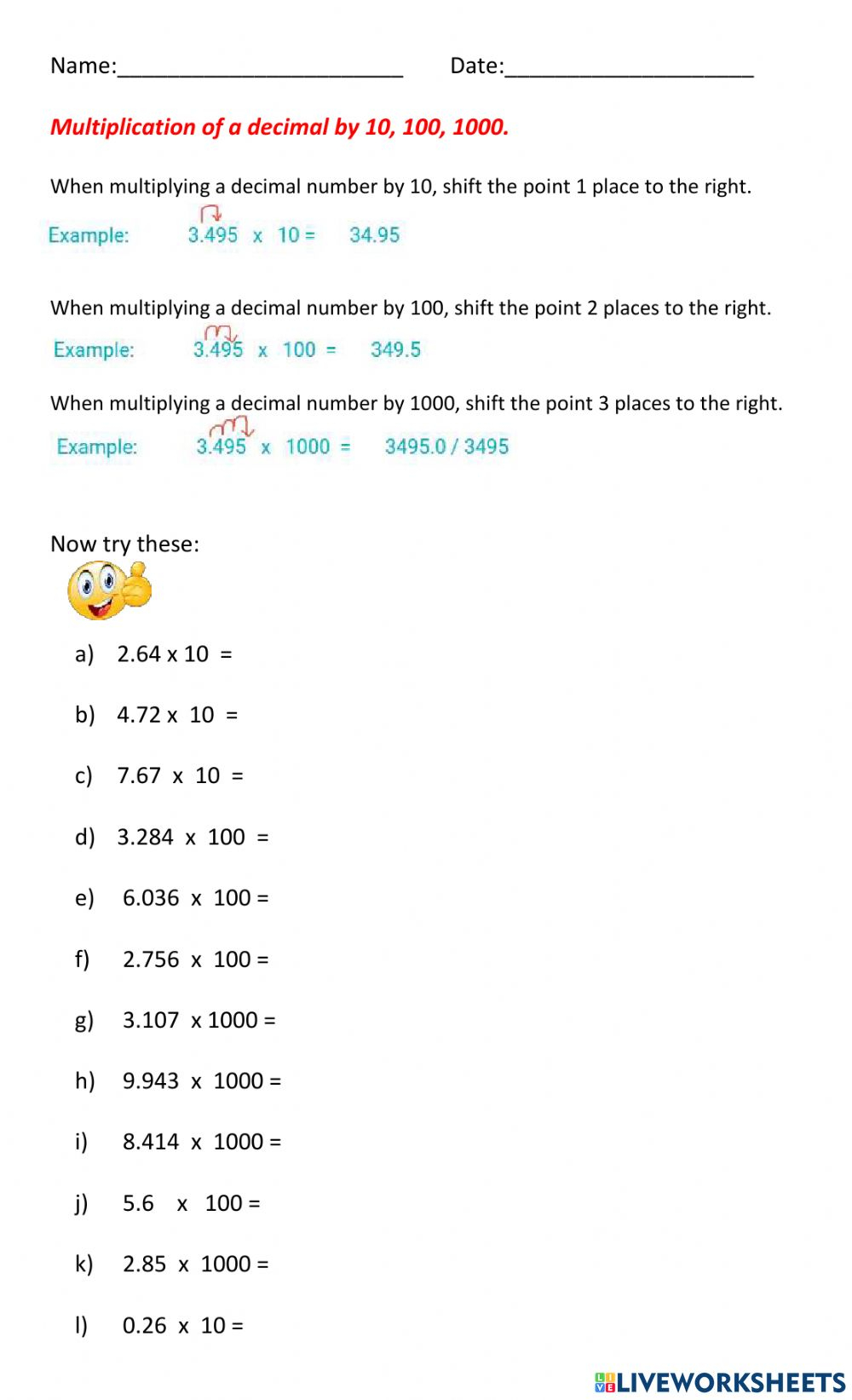 41 Multiplying Decimals By 10 100 And 1000 Worksheet Free Learning 41 Multiplying Decimals By 10 100 And 1000 Worksheet Free Learning