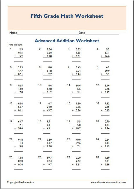 5th Grade Advanced Addition Math Worksheets 5th Grade Advanced Addition Math Worksheets