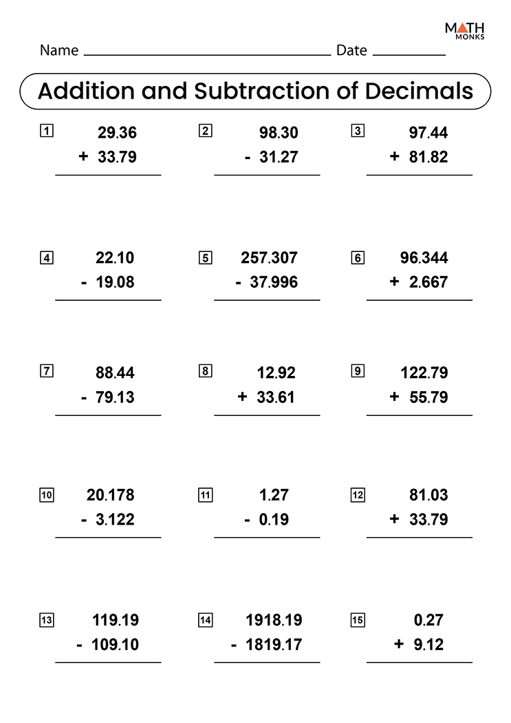 Adding And Subtracting Decimals Worksheets Math Monks Adding And Subtracting Decimals Worksheets Math Monks