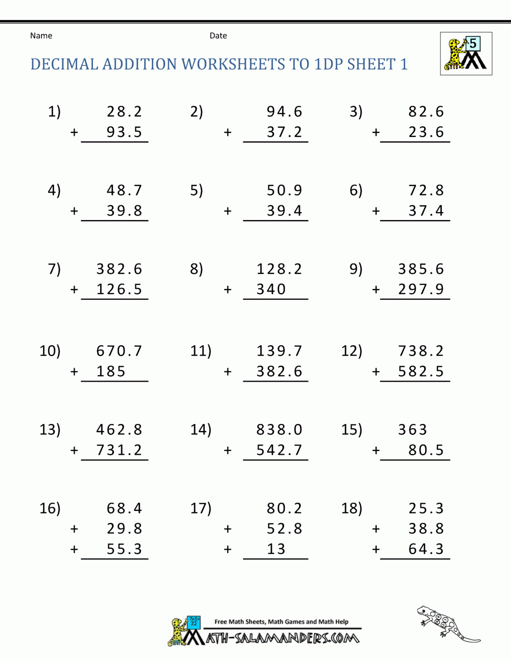 Adding Decimals Worksheet 5th Grade Adding Decimals Worksheet 5th Grade