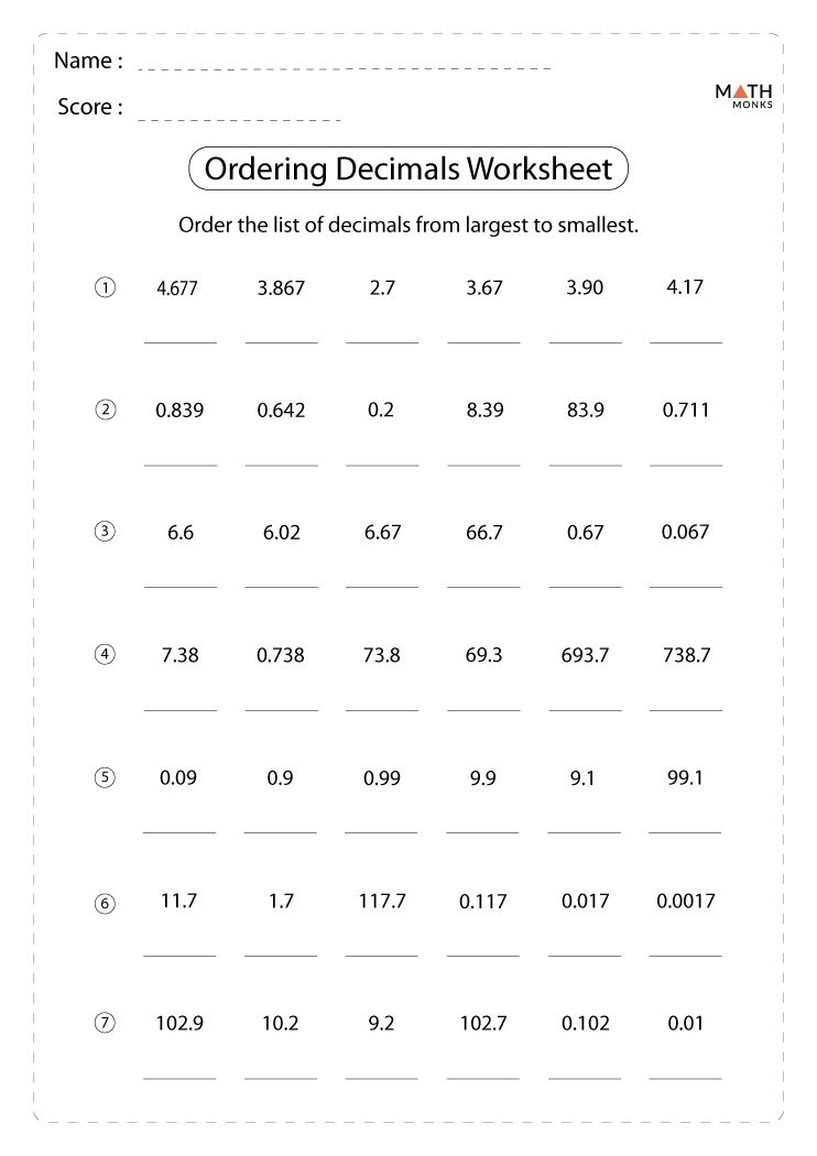 Comparing And Ordering Decimals Worksheets Math Monks Comparing And Ordering Decimals Worksheets Math Monks
