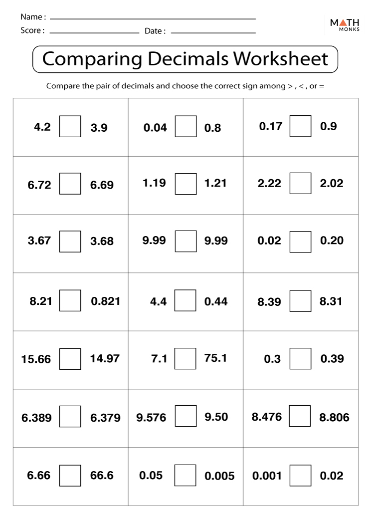 Comparing And Ordering Decimals Worksheets Math Monks Comparing And Ordering Decimals Worksheets Math Monks