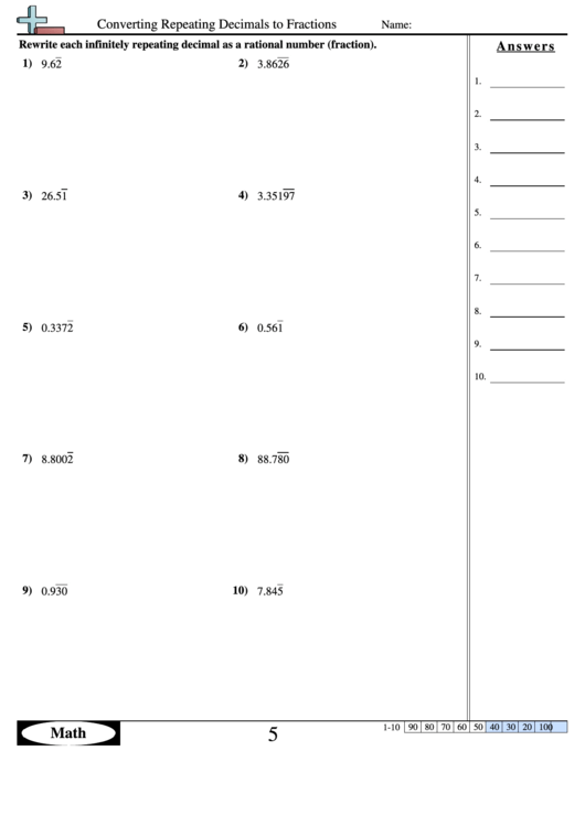 Converting Repeating Decimals To Fractions Worksheet With Answer Key Converting Repeating Decimals To Fractions Worksheet With Answer Key