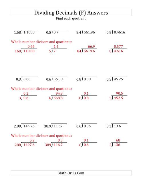 Dividing Decimals By Various Decimals With Various Sizes Of Quotients F