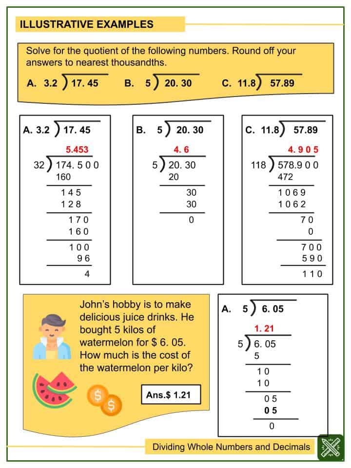 Dividing Whole Numbers And Decimals Tenths To Thousandths 5th Grade Dividing Whole Numbers And Decimals Tenths To Thousandths 5th Grade