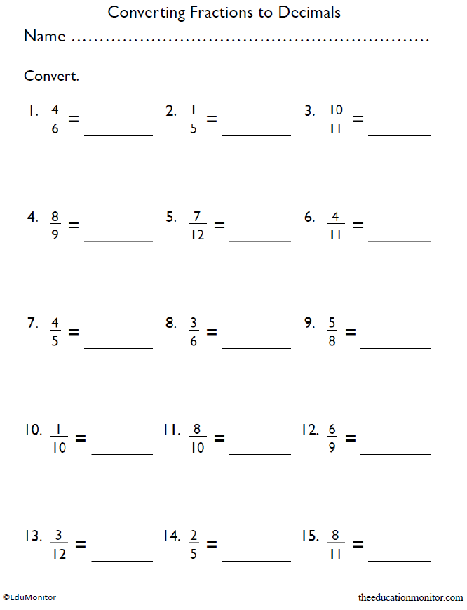 Fractions To Decimals Worksheets Pdf EduMonitor Fractions To Decimals Worksheets Pdf EduMonitor