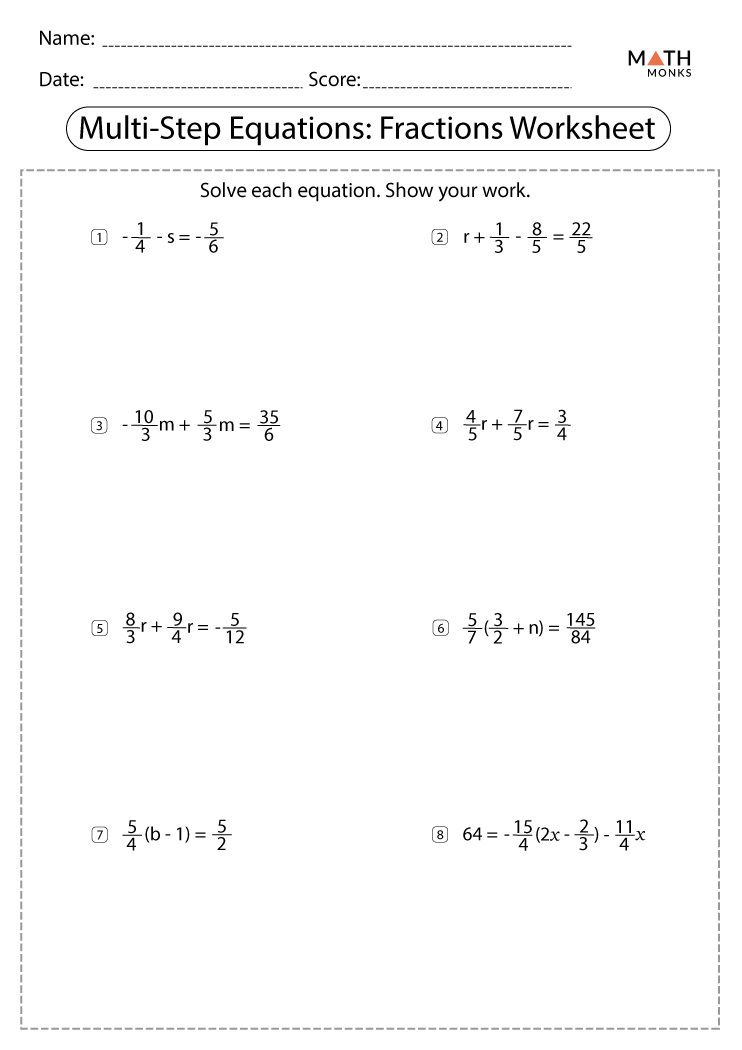 Multi Step Equations Worksheets Math Monks Multi Step Equations Worksheets Math Monks