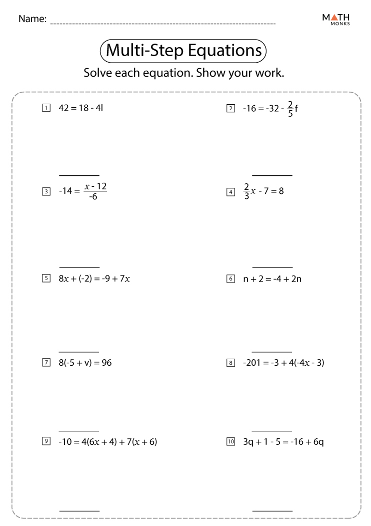Multi Step Equations Worksheets Math Monks Multi Step Equations Worksheets Math Monks