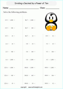 Multiplying And Dividing Decimals By Powers Of 10 Worksheet ...