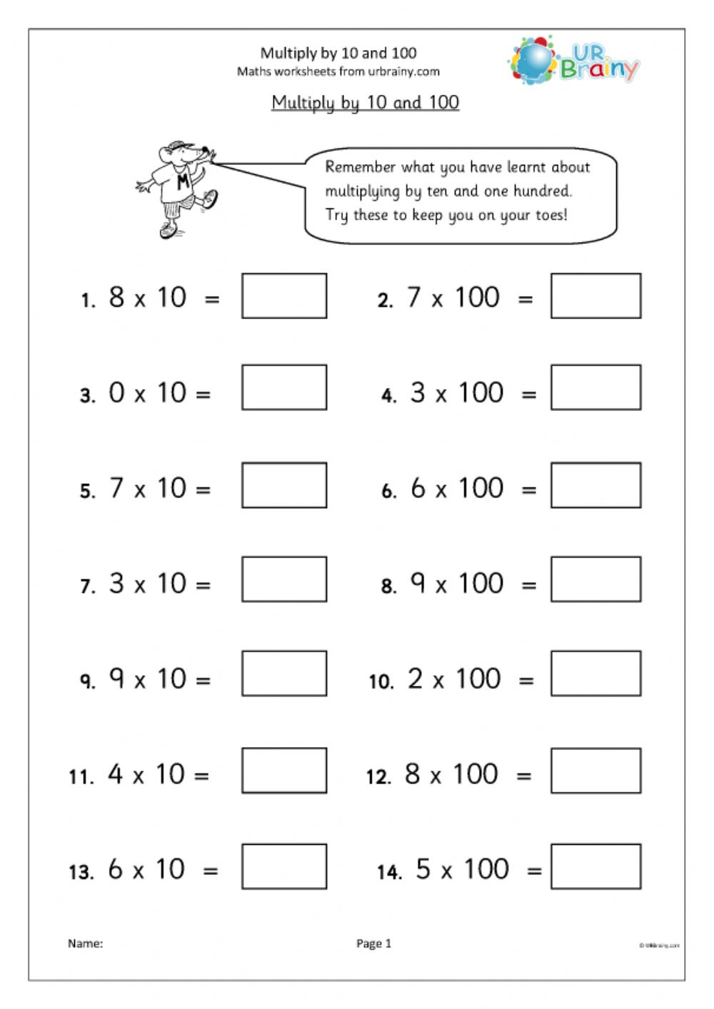 Multiplying And Dividing Decimal Numbers By 10 And 100 Worksheets 