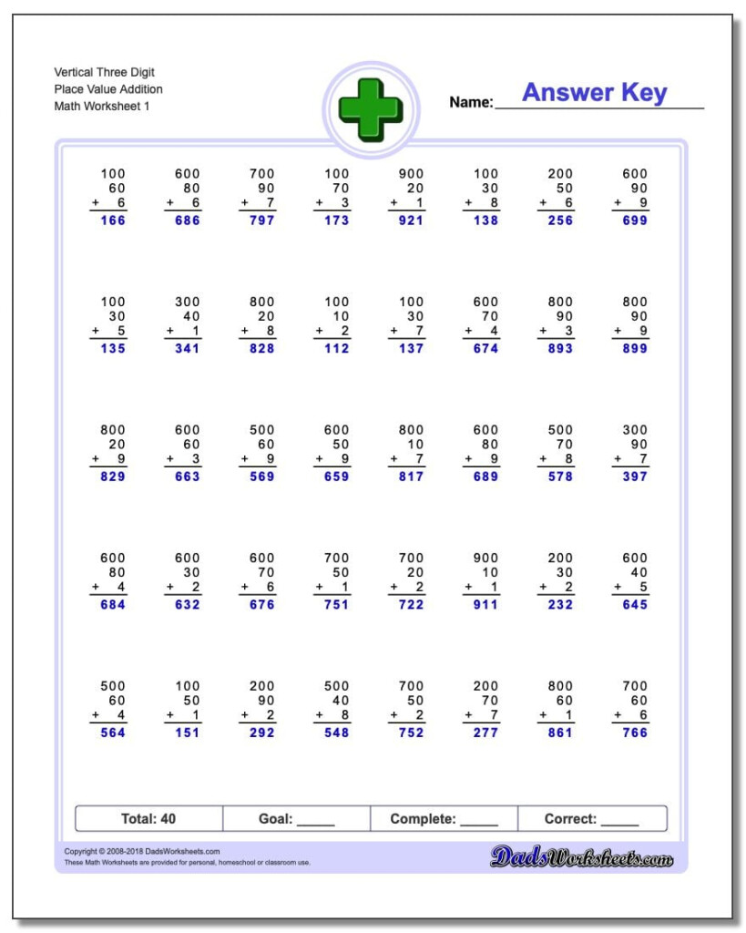 Place Value Addition Worksheets