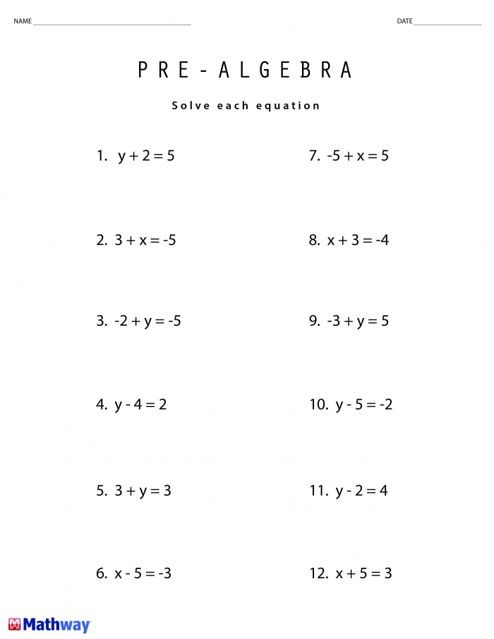 Pre Algebra Equations Worksheets 99Worksheets