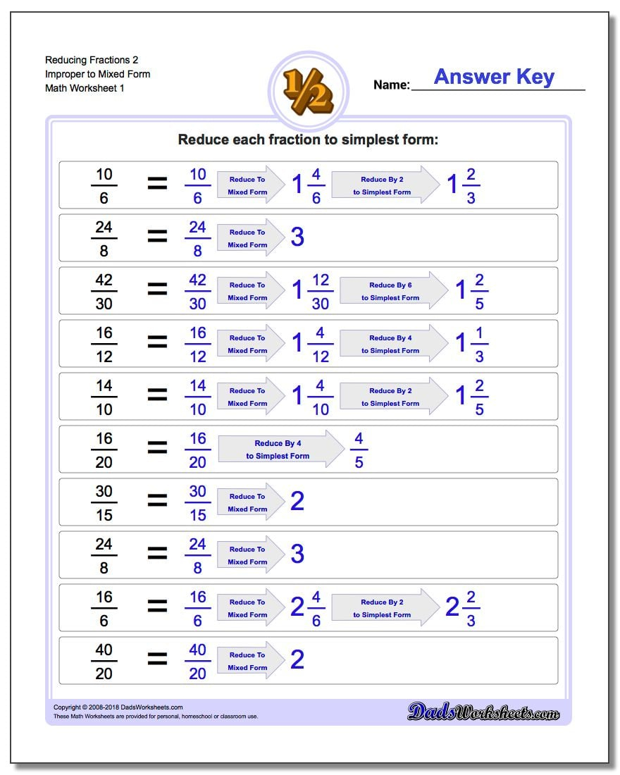 Reducing Improper Fractions Reducing Improper Fractions